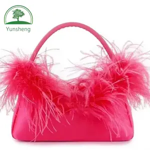 Yunsheng Stylish Shoulder Bag for Women Girls Underarm Bag Feather Embellished Satin Mini Tote accept customized service