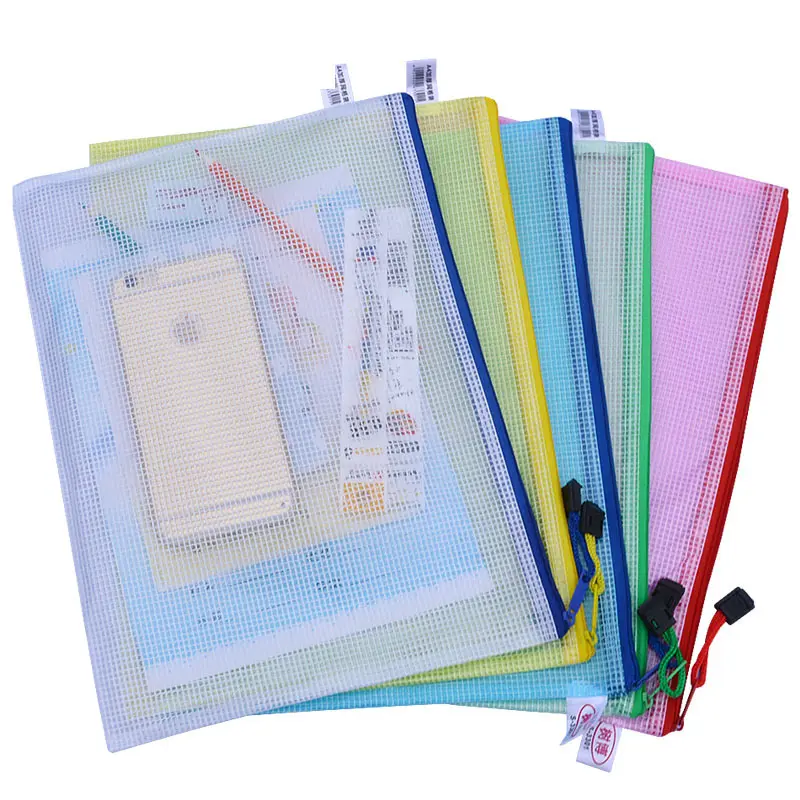 Office Supplies A4 Canvas Pvc Mesh Clear Organizer Case Document Zipper Envelope Pouch File Folder Bags With Lock