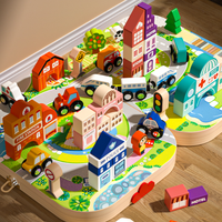Jouet d'apprentissage précoce pour enfants : Grandes blocs de construction en bois éducatifs, train magnétique à thème urbain pour bébés