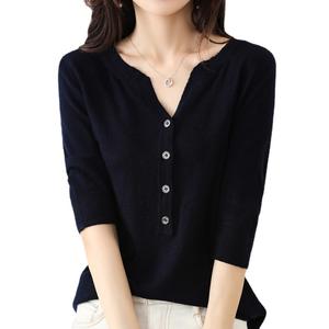 Европейская модная женская футболка с полуоткрытым воротником и пряжкой - Product Image 5