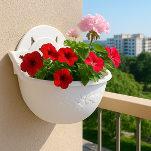 Pot de fleurs mural en plastique blanc avec motif floral pour jardinières d'extérieur grande taille - Product Image 5