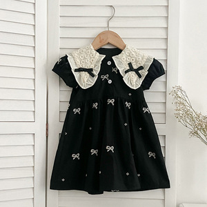 Abito da <span class=keywords><strong>bambina</strong></span> per l'estate, abito rosso ricamato, colletto Peter Pan, manica a sbuffo, in cotone, grazioso abito da principessa, <span class=keywords><strong>vestiti</strong></span> per bambini, 1-6 anni - Product Image 3