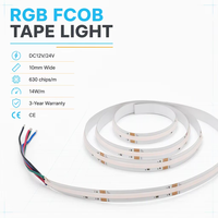 Bande lumineuse LED COB intelligente UL RGB FOB sans points DC24V 12V colorée 630 LED/m 14W/m OEM ODM réglable 10mm