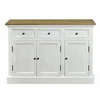 Bufet Kayu 3 Pintu Gaya Hamptons Berkualitas Tinggi dengan Finishing Putih, Furnitur Ruang Tamu, Meja Kopi