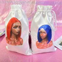 Pochettes de rangement personnalisées en satin recyclable pour extensions de cheveux naturels avec cordon de serrage noir pour emballage de perruques et de mèches de cheveux