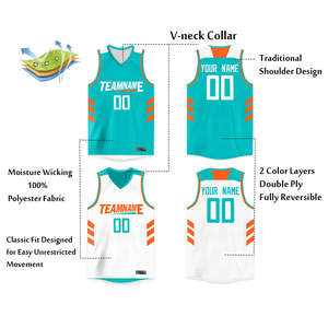 Camiseta de baloncesto personalizada Aqua White de doble cara para hombre/niño - Product Image 4