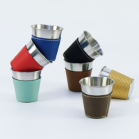Verres à shot miniatures en similicuir personnalisables avec logo, gravables au laser, 1 oz (30 ml), en acier inoxydable, pour bar, cadeau pour homme