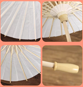 Parapluie manuel chinois en tissu pongé coloré, pliable en trois, avec motifs, pour mariage et danse, poignée personnalisable, panneaux 24K, 8 baleines - Product Image 2
