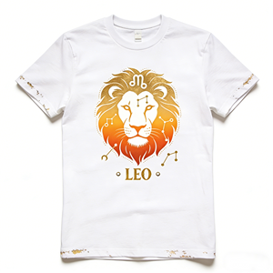 Camiseta de Hombre con Estampado Gráfico del Zodiaco <span class=keywords><strong>Leo</strong></span>, Cuello Redondo, Manga Corta, Holgada, Cómoda y con Efecto Desgastado, Personalizada por el Fabricante - Product Image 1