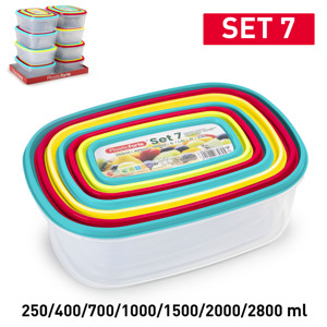 Set di Contenitori Alimentari Rettangolari PlasticForte 7 Pezzi 250 400 700 1000 1500 2000 2800 Ml Durevoli e Riutilizzabili per Conservazione Domestica - Product Image 1