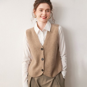 Cárdigan sin mangas de punto de Cachemira de gama alta para otoño e invierno con cuello en V para <span class=keywords><strong>mujer</strong></span> - Product Image 1