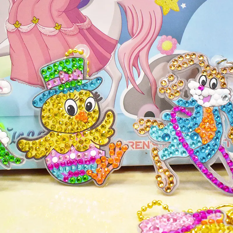 Easter fai da te pittura di diamanti adesivi cartone animato animale serie polli portachiavi 5D regali per bambini dipinto arte artigianato