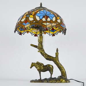 LongHuiJing 16Inch AC Mediterranean Style Dome Simple Eco-Friendly <b>Table</b> <b>Lamp</b> Stained Glass Lampshade Antique Horse Resin <b>Base</b> - Product Image 4