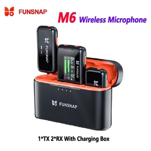 FUNSNAP M6 Micrófono de solapa inalámbrico para iPhone <span class=keywords><strong>Android</strong></span> Cámaras DSLR para transmisión en vivo Entrevista Vlog - Product Image 1