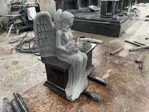 European Style Granite Sitting <strong>Angel</strong> Statue Cemetery Memorial Bench Monument <strong>Headstone</strong> - Product Image 4