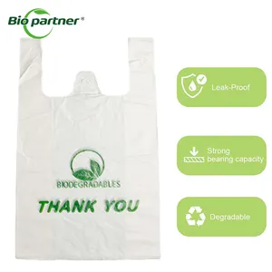 Biopartner plastik yeniden kullanılabilir alışveriş biyobozunur çanta mısır nişastası bakkal süpermarket T tişört çanta yürütmek teşekkür ederim