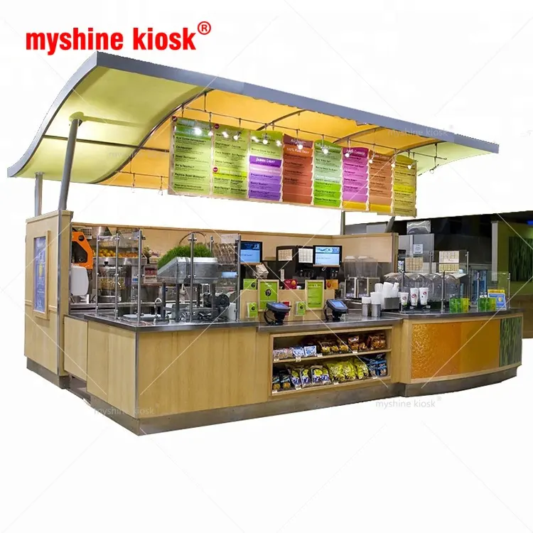 Myshine Massivholz Einkaufs zentrum Kaffee Kiosk Design Saft Bar Bubble Tea Kiosk Kaffee Theke Kiosk für Einkaufs zentrum