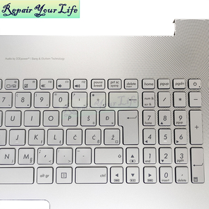 Tastiera retroilluminata di ricambio WB per <span class=keywords><strong>Asus</strong></span> VivoBook Pro N752VX N752V 0KNB0-662JWB00 0KN0-SU1WB13 con cover superiore palmrest argento - Product Image 2