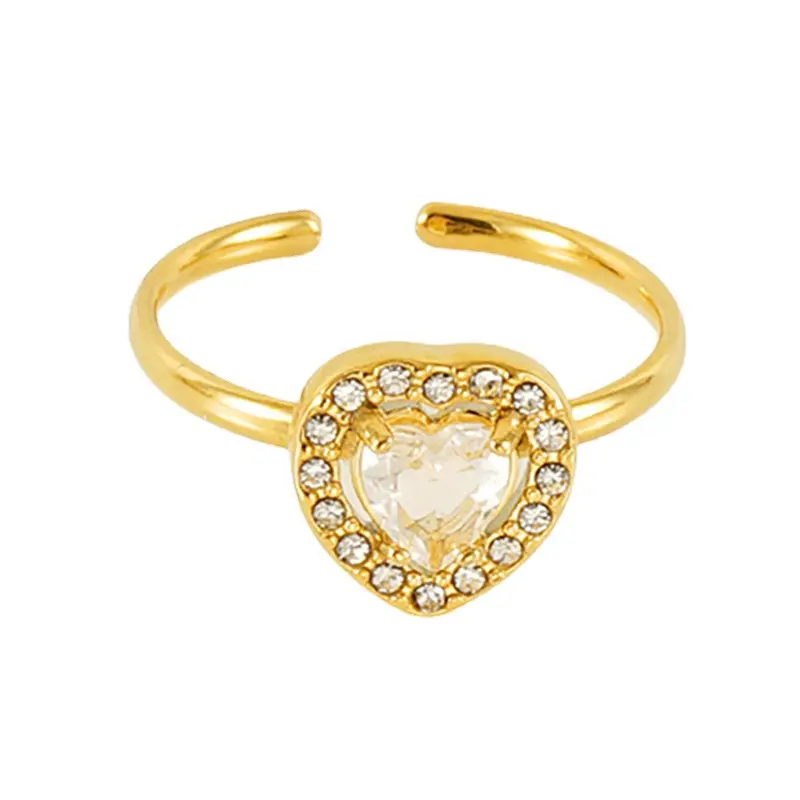 Halo Cincin hati batu cz klasik wanita, perhiasan berlapis emas baja tahan karat harga bagus