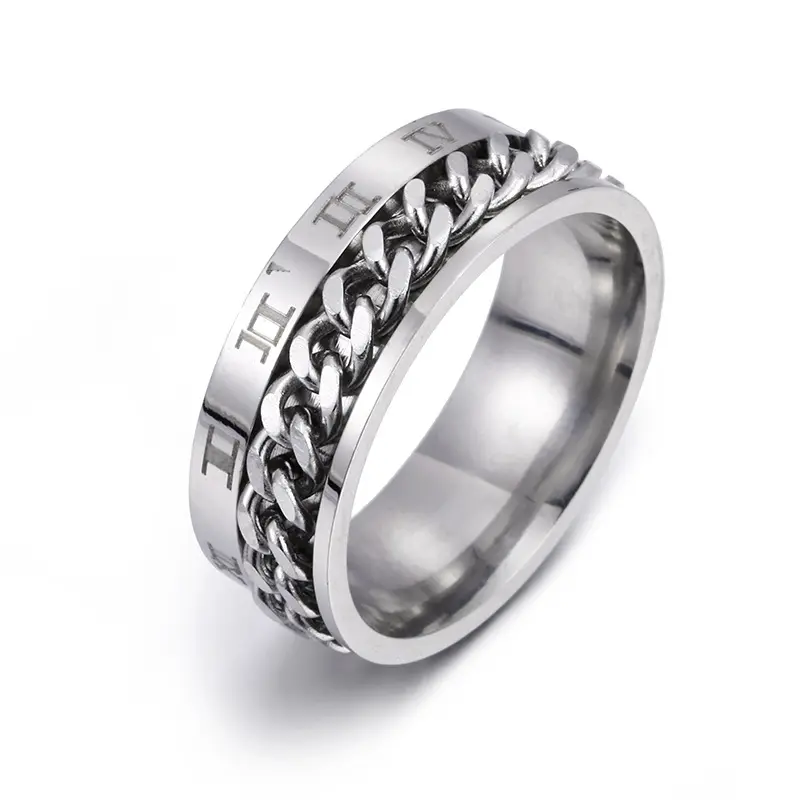 Europese En Amerikaanse Persoonlijkheid Romeinse Cijfers Titanium Stalen Ring Draaibaar Chain Ring Touw Ketting Sieraden Luxe Heren Ringen