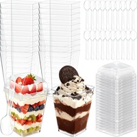 Gobelets en plastique transparents carrés rigides et durables pour pudding et yaourt, couleur personnalisée, 5 oz, avec couvercles, pour mariage, vente en gros