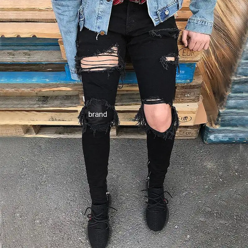 New Fashion Ripped Jeans Men Pants Denim Plus Size Mens Street High Waist Pants Boys Outdoor Pants And Trousers