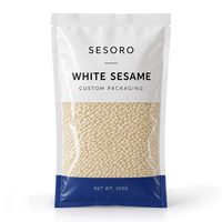 Sacs d'emballage à trois soudures imprimés sur mesure, directement de l'usine, avec fenêtre transparente pour 200g de graines de sésame blanches, pochettes de conservation alimentaire