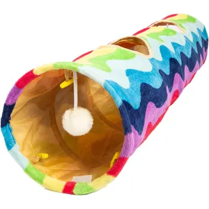 2024 New Hot Pet Plush Fabric Toy Cat Escape House Foldable Storage Rainbow Cat Tunnel