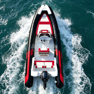 Bateau pneumatique à rames en fibre de verre Hypalon de 580 cm (19 pieds) de couleur noir et rouge pour la pêche - Product Image 2