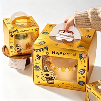 Boîte à pâtisserie écologique et recyclable en papier imprimé, avec fenêtre transparente en PET et poignée portable, idéale pour gâteaux d'anniversaire et desserts