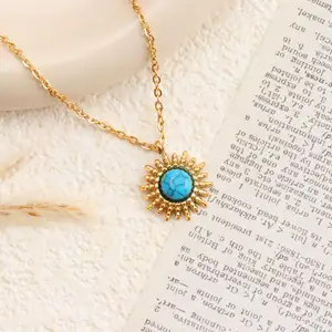 Wholesale hypoallergenic jewellery PVD gold plated mexican jewelry 316L stainless steel turquoise necklace for women