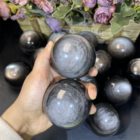 Boules de cristaux magiques de haute qualité sphères boule de cristal d'obsidienne en argent naturel pour la décoration