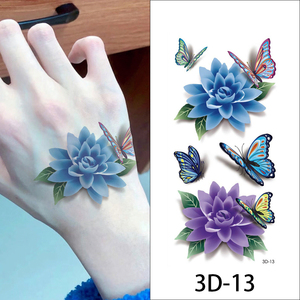 Adesivo temporaneo da donna impermeabile 3D con disegno a farfalla con fiori di rosa - Product Image 4