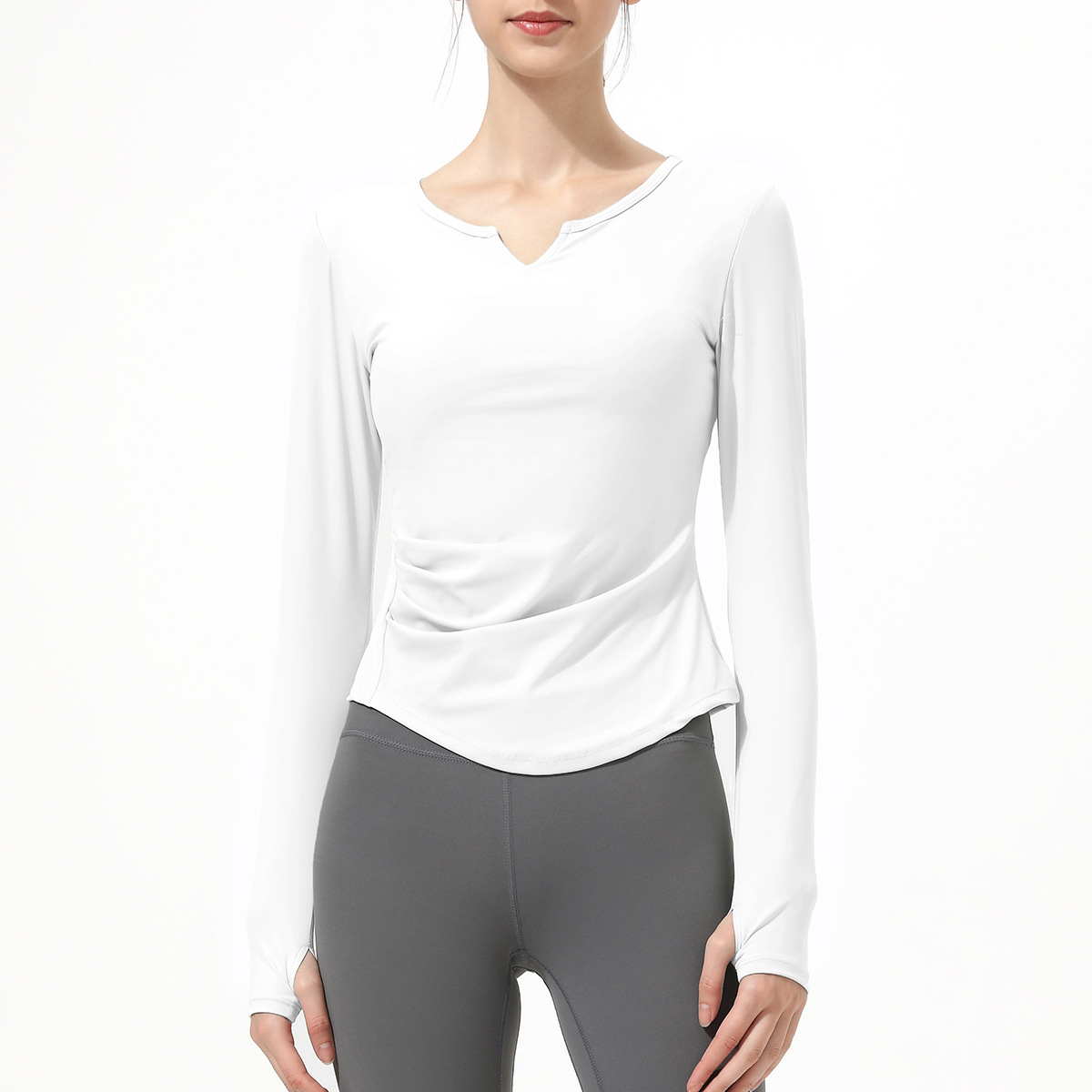 Women's Elastic Tight Fitting Long Sleeved Yoga Fitness Sports Shirt Quick Drying Breathable Top with Paddings