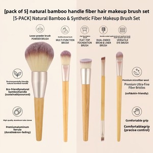ชุดแปรงแต่งหน้าด้ามไม้ไผ่ 5 ชิ้น ขนแปรงใยสังเคราะห์ สำหรับแต่งตา ใบหน้า แป้งฝุ่น รองพื้น และเบลนด์ - Product Image 5