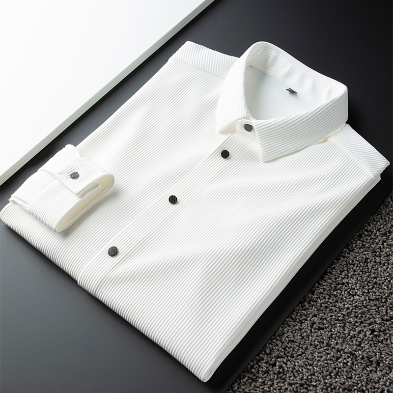 White Vertical Stripe Non-Ironing Shirt