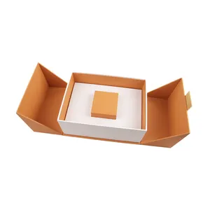 Caja de paquete de anillo de color dorado recuperable de lujo caja de almacenamiento de accesorios de regalos de papel rígido de doble puerta