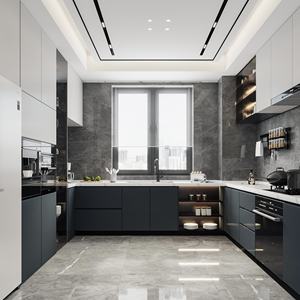 Ensemble d'armoires de cuisine de luxe en bois de pin massif écologique multifonctionnel de haute qualité moderne personnalisé vert olive - Product Image 6