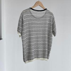 Haut en tricot rayé chic pour l'été, col rond, colorblock, t-shirt ample à <span class=keywords><strong>manches</strong></span> <span class=keywords><strong>courtes</strong></span> pour <span class=keywords><strong>femme</strong></span> - Product Image 4