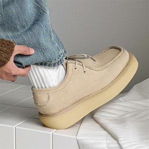 Zapatos casuales de cuero retro para hombre, estilo nuevo, punta cuadrada, suela gruesa, versátiles, con cordones. - Product Image 3