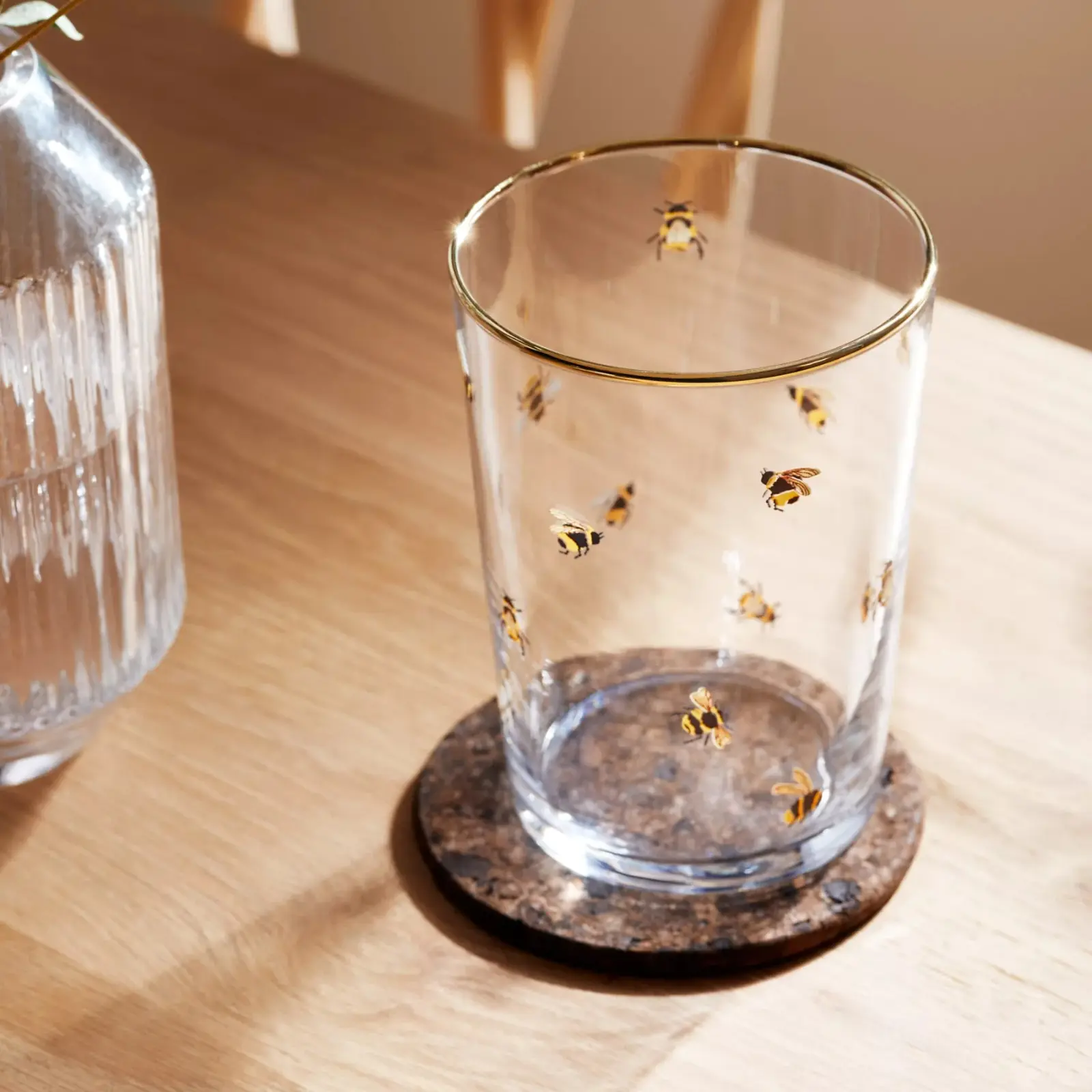 Bán buôn tùy chỉnh Bee Glass Tumbler nước trái cây uống Glass với vàng rim