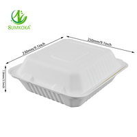 Boîte à clapet SUMKOKA 9 pouces en bagasse imperméable, conteneur alimentaire jetable laminé pour repas à emporter