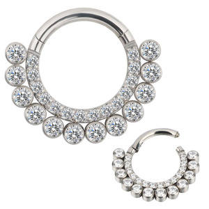 GZN Prêt à Expédier de Haute Qualité G23 Titanium CZ Pave Face avec <span class=keywords><strong>Lunette</strong></span> CZ Aligné sur le Segment Latéral Boucles d'Oreilles Anneau de Fête - Product Image 6