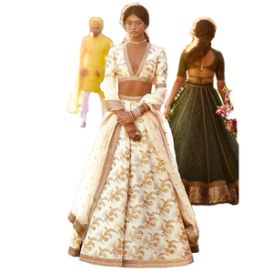 Collection de vêtements de mariage brodés Lehenga Choli en satin blanc hypnotique - Product Image 1