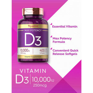 Vitamina D3 de alta calidad SIN GLUTEN y SIN SOJA, máxima potencia. Apoya la salud inmunológica y ósea, mejora la absorción de calcio, cápsulas blandas. - Product Image 3