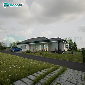Villa moderne à un étage avec toit à plusieurs pente, structure en acier, 3 chambres, entièrement meublée, <span class=keywords><strong>maison</strong></span> préfabriquée de luxe pour le marché paraguayen - Product Image 2