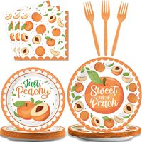 Décorations de fête aux pêches, assiettes et serviettes en papier à thème pêche, vaisselle jetable pour anniversaire sur le thème des fruits, fête sucrée comme une pêche