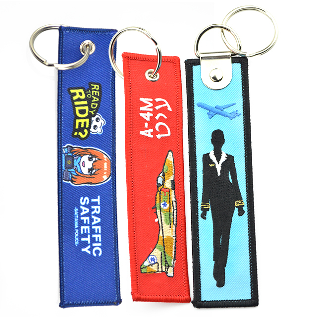 Personalized Wholesale Custom Fabric Embroidery Patch Key Ring Tag Embroidered Key Chain Keyring Keychain