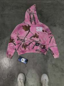 Camo Pearl Rhinestone Hoodie woodlan woodland camouflage printing French Terry Fleece <b>Embroidery</b> Oversized Streetwear <b>Sweatshirt</b> - Product Image 2