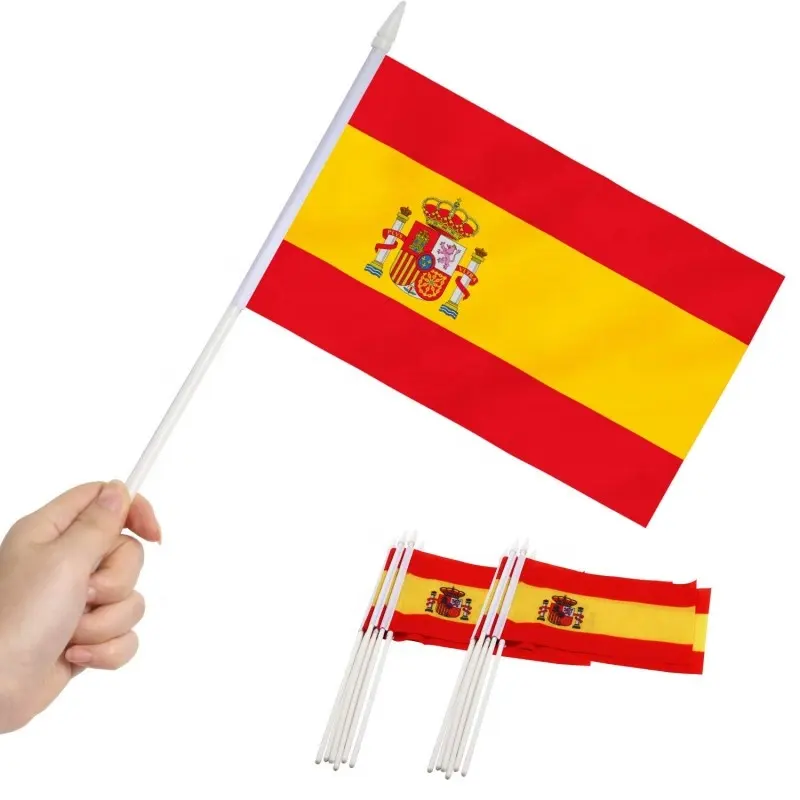 5x8 Inch Spain Mini Flags Hand Held Small Miniature Spanish Flags Vivid Colors for Decoration